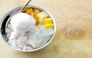 coconut Ice Cream on a wooden table