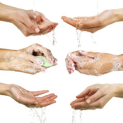 Collage of washing hands isolated on white