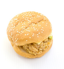 chicken fried burger on white background