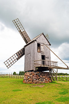 wooden windmill in Angla, Saaremaa island, Estonia