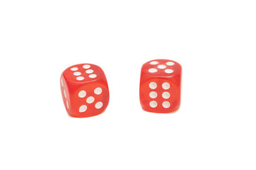 Two red dice isolated on white