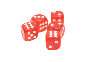 Red transparent playing bones isolated on  white background