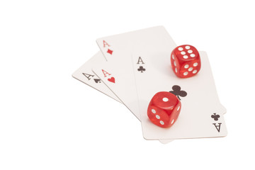 Red Casino Dice And Four Aces Playing Cards