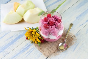 Fruit ice cream and Galia melon