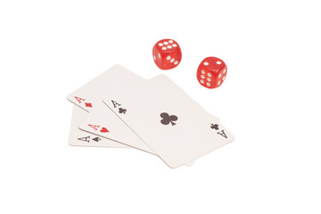 Red Casino Dice And Four Aces Playing Cards