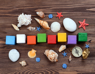 Travel inscription on wooden background