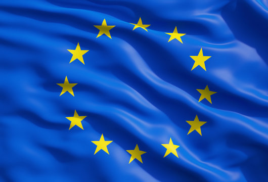 Close up of the flag of European Union. EU Flag Drapery.