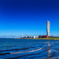 Swedish Malmo West Harbor Area Cityscape with Turning Torso