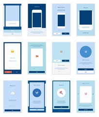 Mobile User Interface 35 Screens Wirefrme Kit for onboarding wizard, login, signup and dashboard list screens. Vector scalable retina UI.