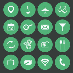 Media,food and communication icons set flat design