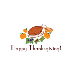 happy thanksgiving illustration with pie,turkey and pumpkins