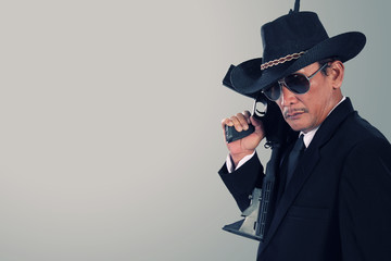 Old gangster, with copyspace