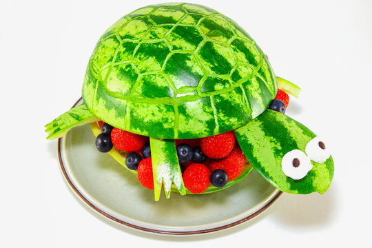 Watermelon Turtle - Turtle carved from a watermelon