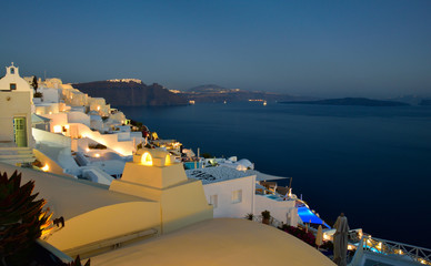 Fototapeta na wymiar Santorini place in evening lights, Greece