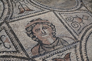 Fototapeta na wymiar Mosaic in Volubilis Roman Ruins, Morocco