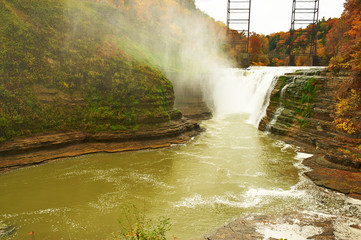 Fototapeta na wymiar Autumn scene of waterfalls and gorge
