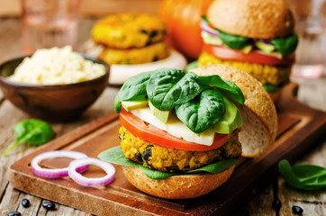vegan millet black bean pumpkin burgers