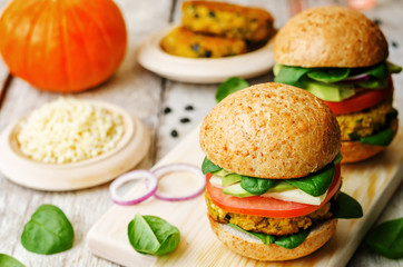 vegan millet black bean pumpkin burgers