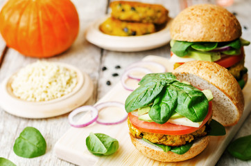 vegan millet black bean pumpkin burgers