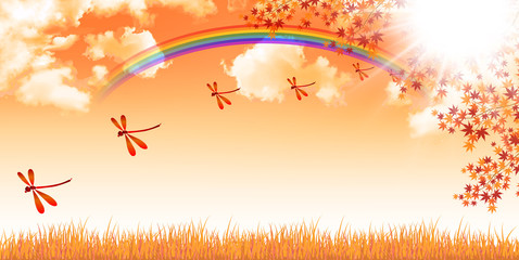 もみじ　赤とんぼ　背景 © J BOY