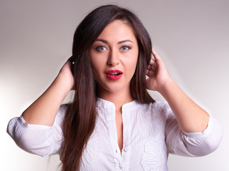 Pretty young office woman in white shirt 