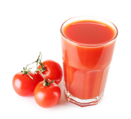 Glass of tomato juice with vegetables isolated on white