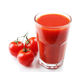 Glass of tomato juice with vegetables isolated on white