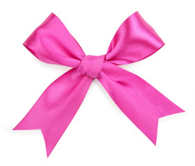 Pink bow ribbon isolated on white background.
