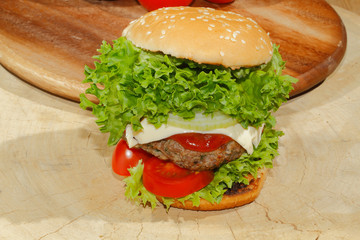 Hamburger, Fast food, Burger, Hacksteak, Salat, Tomaten, Käse, G