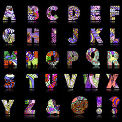 Colorful children alphabet with different cartoon pattern