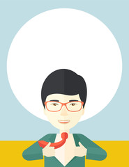 Happy Working man to change his clothes.