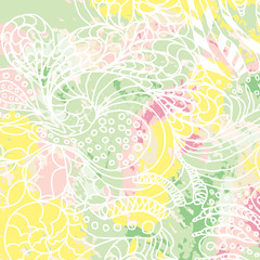 abstract watercolor background with hand drawn sketch, ornamental