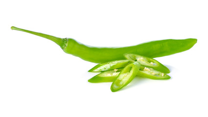 Green hot chili pepper on white