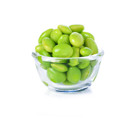 green soybeans on white background