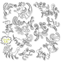 abstract doodle background, sketchy ornamental waves, square card