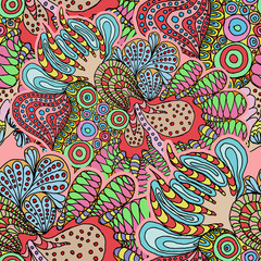 Cartoon vector doodles hand drawn abstraction. seamless pattern