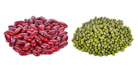Mung beans and kidney beans isolated on white background