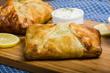 Baked wrapped salmon dinner with lemon