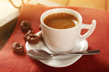 Cup of coffee on table, closeup