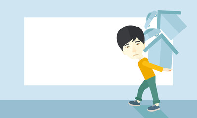 Chinese man carrying house and car