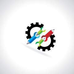 creative pencil with spanner and gear vector 