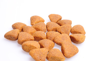 Dry dog food close up, big pebbles, denture diet
