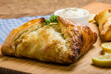 Pastry puff wrapped salmon fillet