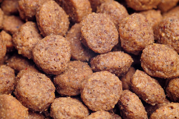 Dry dog food close up, background