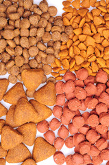 Dry dog food close up, isolated on white background