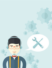 Japanese operator with headset as customer service