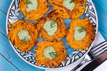 Carrot Pancakes With  Yogurt Sauce