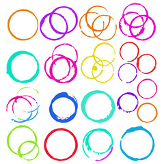Set of 16 grunge abstract textured vector cup or wine stains. Glass.
