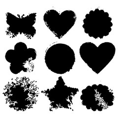 Set of 9 vector abstract grunge backgrounds.  Heart, circle, scallop, flower, square, butterfly