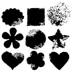 Set of 9 vector abstract grunge backgrounds.  Heart, circle, scallop, flower, square, star